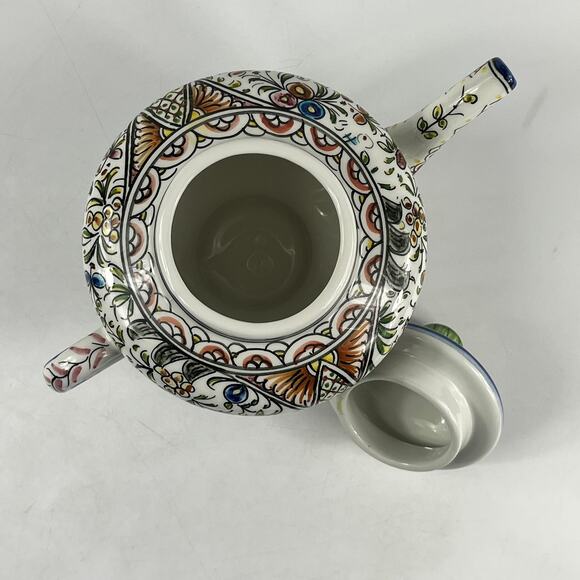 Ceramicas de Coimbra Hand Painted Portugal Floral Teapot 6.5"x9" Folk Art Glazed - Picture 5 of 11
